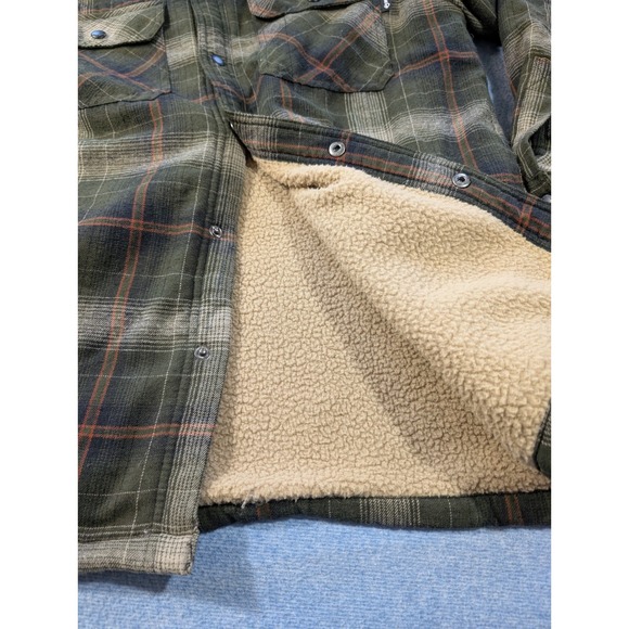 Wolverine Mens Sherpa Lined Hooded Flannel Shirt Jacket Plaid Green Large - Picture 7 of 11